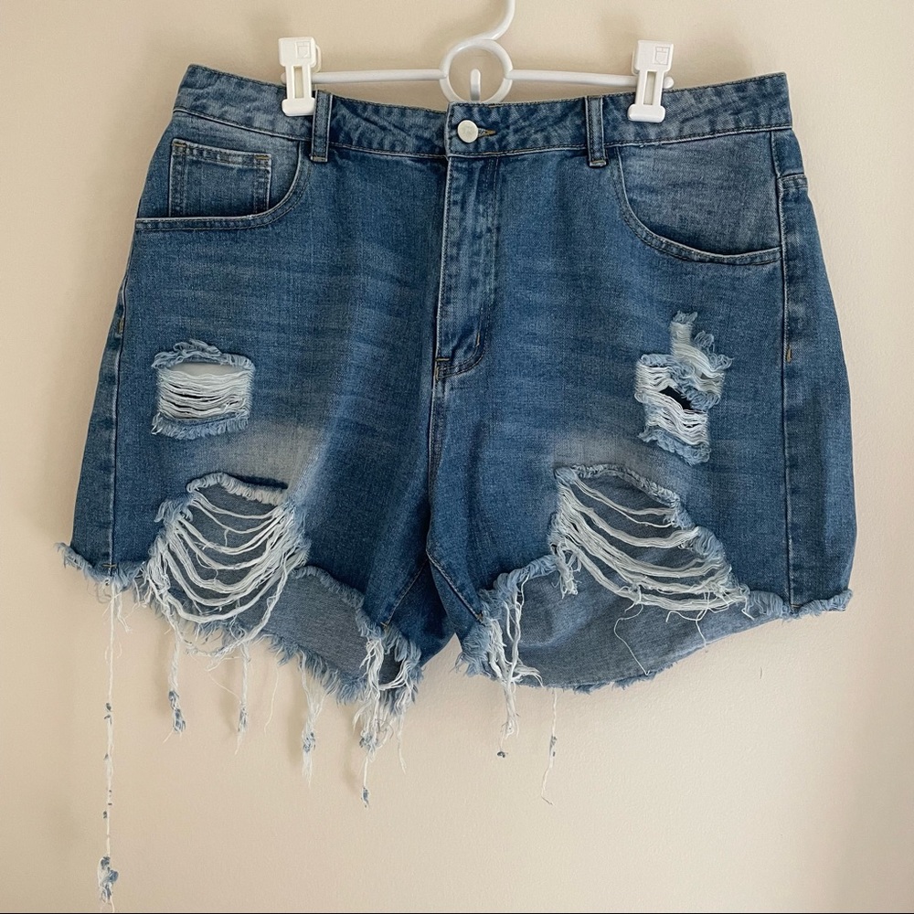 Shein Distressed High Waisted Blue Jean Shorts